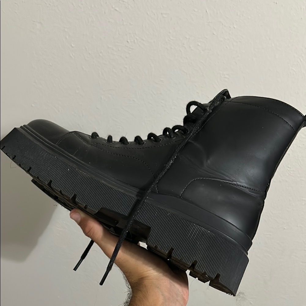 Bershka Black Combat Boots with Chunky Sole